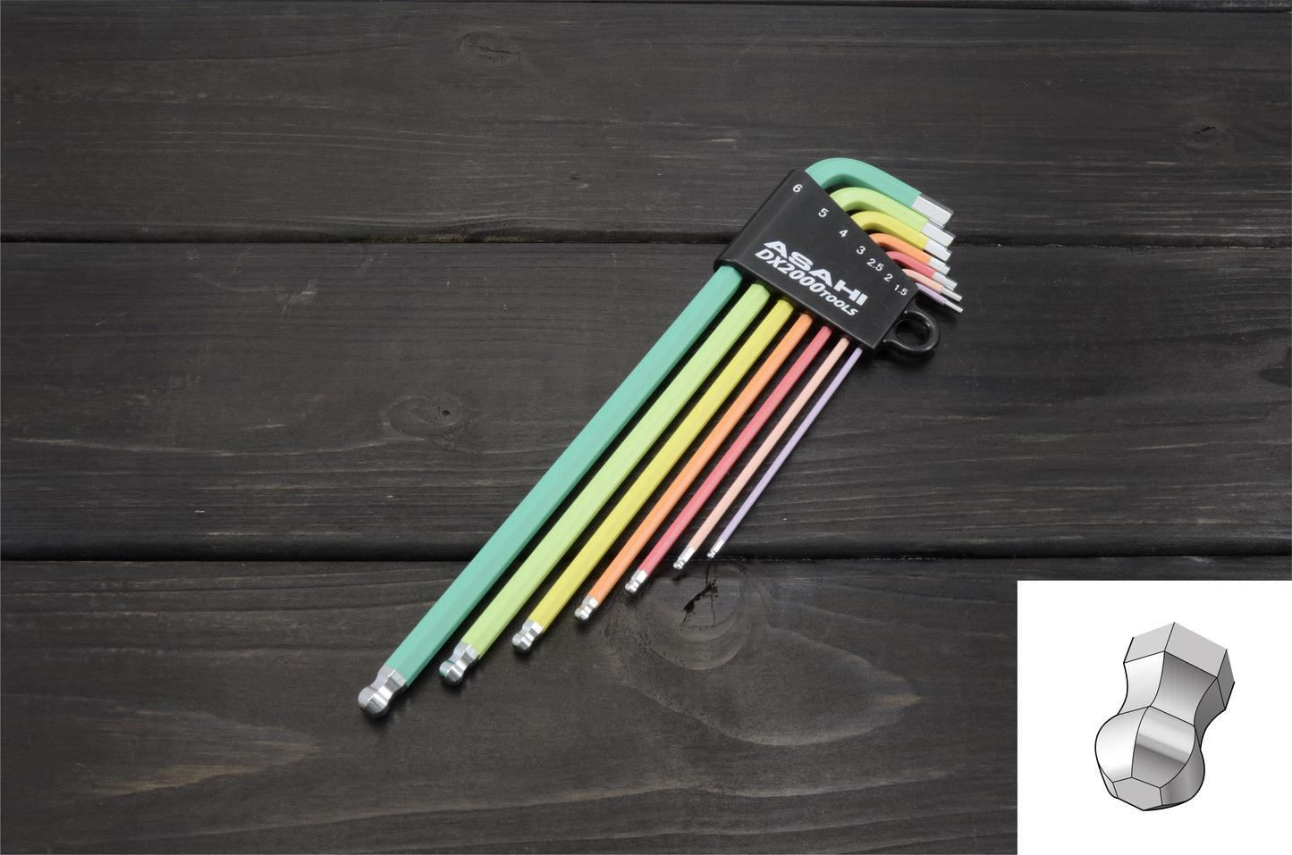 AQUS710 Llave hexagonal de punta esférica larga tipo color 7 piezas.