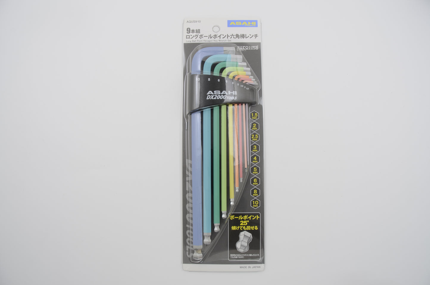 AQUS910 Color Type Long Ballpoint Hexagon Key Wrench 9Pcs.
