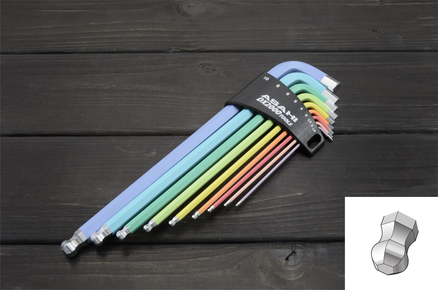 AQUS910 Color Type Long Ballpoint Hexagon Key Wrench 9Pcs.