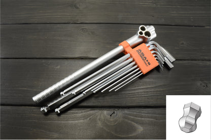 AQHS920 Juego de llaves hexagonales con punta de bola y mango, 9 piezas.