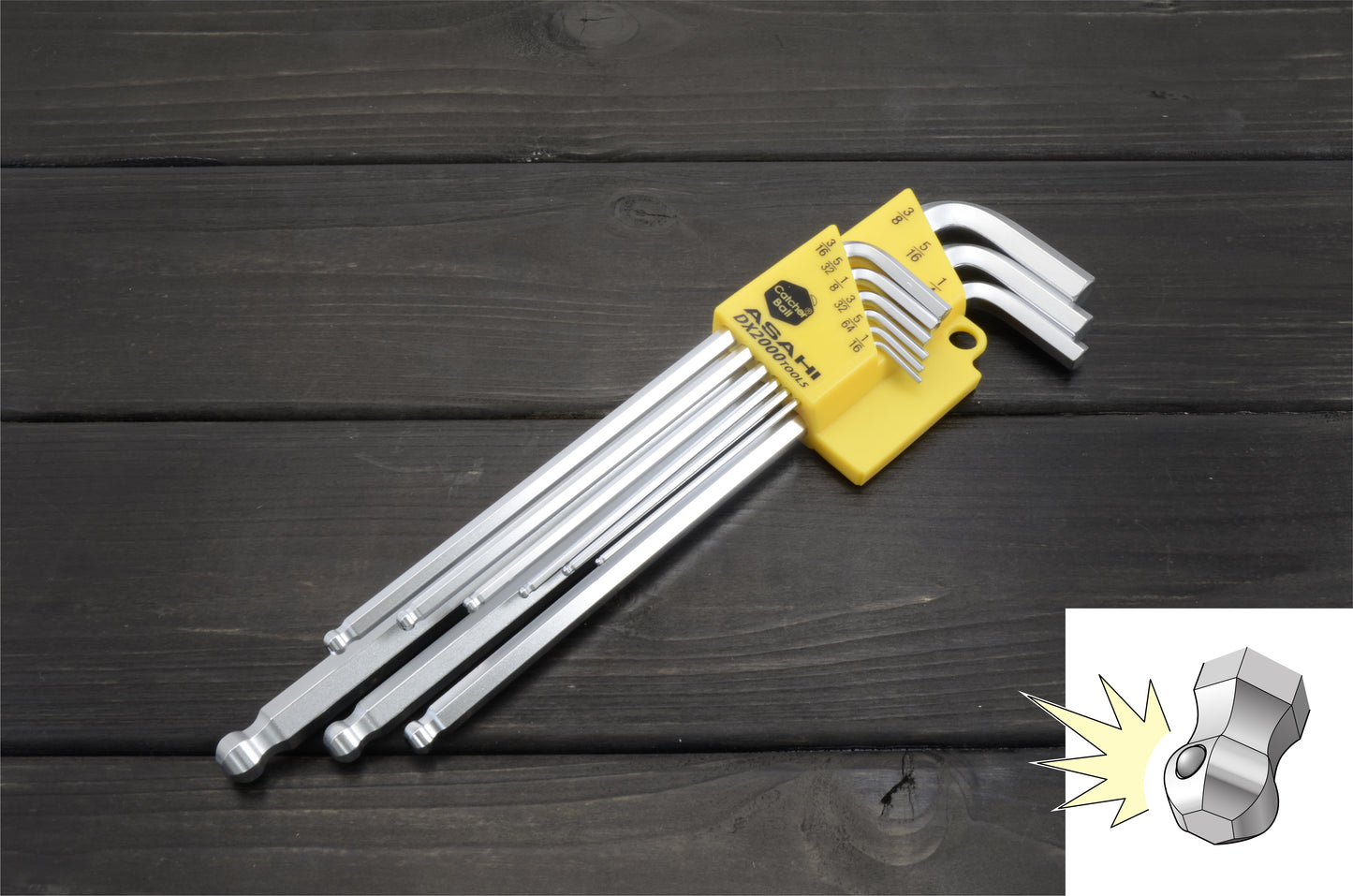 AQKSE91 Catcher Long Ballpoint Hexagon Key Wrench [Inches] 9 pcs set.