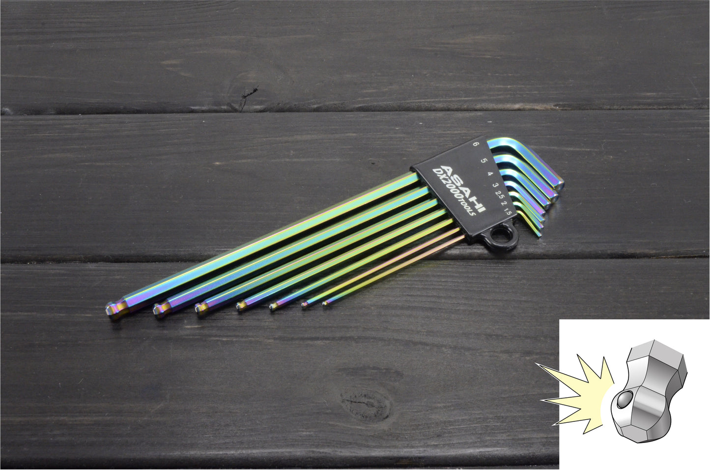 AQKS710R Tactile Catcher Ball Long Ballpoint Hexagon Key Wrench 7Pcs.(Rainbow)