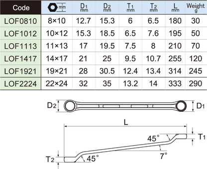 LOFS601 LIGHTOOL 6 Pcs  Offset Wrench Set 8x10 - 22x24 mm